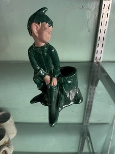 Gilner 1951 Vintage Ceramic Figurine Light Green Elf/Pixie/Gnome with Planter
