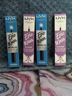 NYX epic Wear Eyeliner Bundle NIB Metallic Teal And Violet Waterproof Liquid 