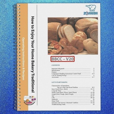 Zojirushi BBCC-V20 Bread Machine Owners Manual User Guide Instruction COLORCOPY