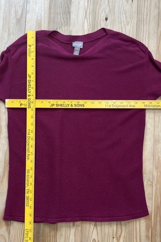 Chicos Burgundy Wine Textured Stripe 3/4 Sleeve Top Blouse Sz 1 M - Picture 6 of 7