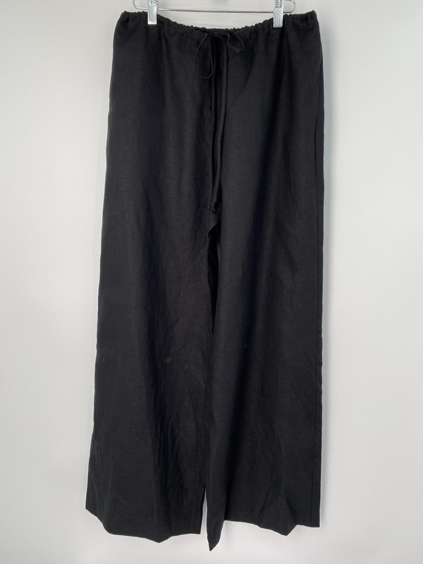 No.6 Store Womens Casual Pant Black Size M Wide Leg Drawstring Pull On Linen