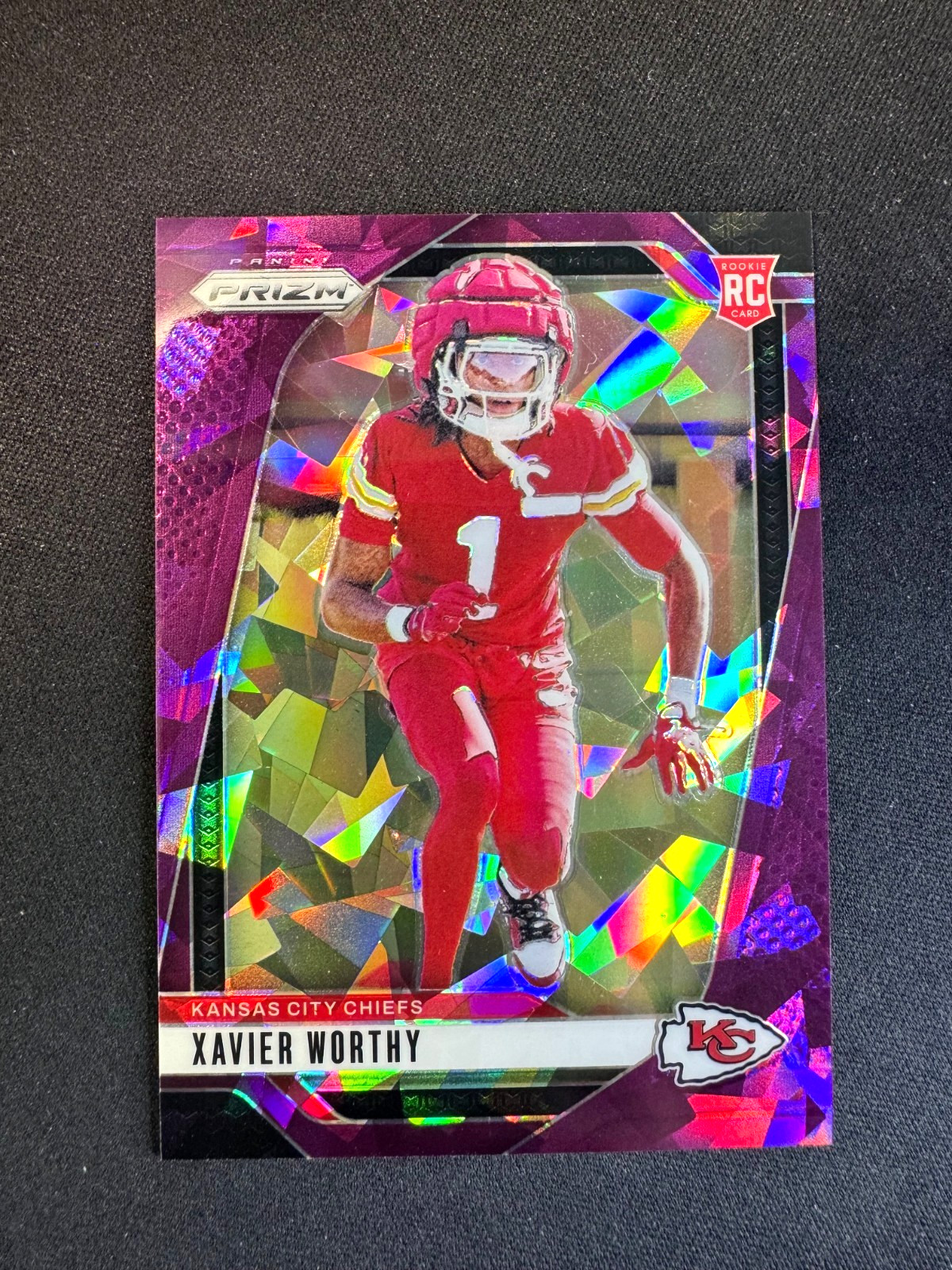 2024 Prizm Xavier Worthy RC Purple Cracked Ice #399 Chiefs Rookie #d 098/225