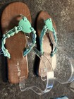Just Be Womens Teal Beaded Flip Flops Sandals Size 9 With Croc-Embossed Soles — photo 3