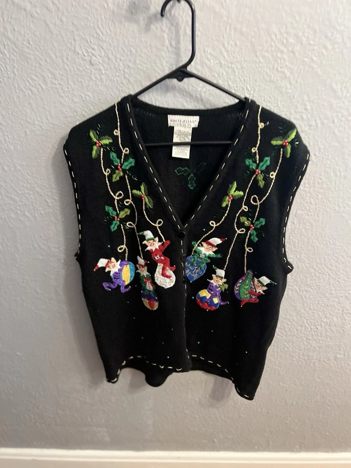 Navidad Blanco Ciervo Suéter Chaleco Talla Grande 12/14 Mujer Foto 2 de 4