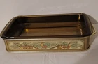 Vintage Pyrex 232 Baking Dish Amber Brown With Golden Harvest Metal Cradle 2Pcs