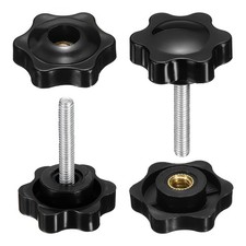 2 Set Star Knobs M4 x 35mm Male + M4 Female Thread 25mm Head Handles, Black