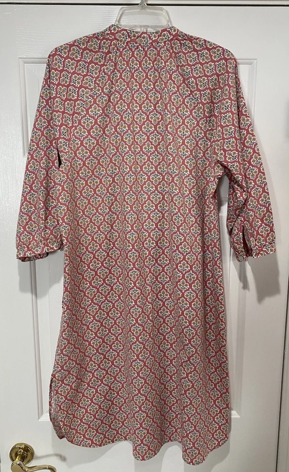 Vestido J.Jill Rosa Floral Flores Algodón Rayón Manga 3/4 Bolsillos en la Rodilla, Talla Pequeña Foto 4 de 4