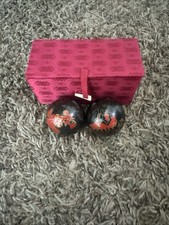 Vintage Chinese Meditate Baoding Balls Dragon Phoenix Red Black Silk Box Chimes