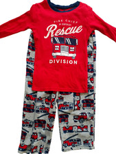 Carter's Boys Pajamas 2 Piece Fleece Fire Truck Red Gray Long Sleeve Pants 7