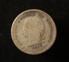 Colombia 1884 10 Centavos - Silver - RARE - Off Center Reverse Strike