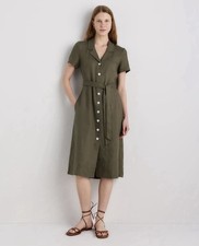 Quince 100% European Linen Button Front Shirt Dress Martini Olive Pockets Sz M