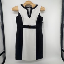 Tahari Arthur S Levine Ellen Colorblock Sheath Dress White Black Size 16 NWT