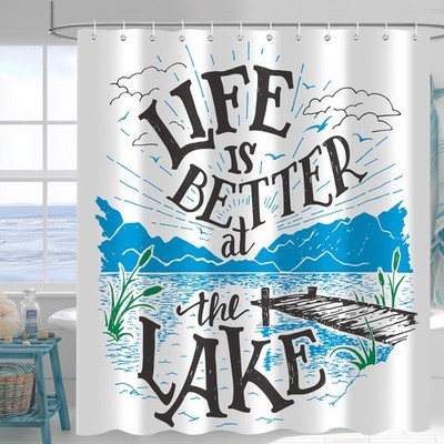 Lake Cabin Shower Curtain, Fishing Sports Shower Curtains for Bathroom, Lakes...