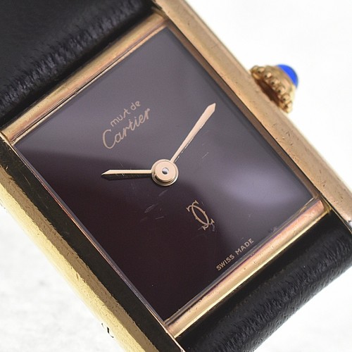 CARTIER Must Tank SM Vermeil 366001 SV925 (GP)/Pelle Quarzo Donna N#140816 - Foto 10 di 10