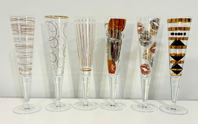 6 RITZENHOFF Champus Champagne Glasses Flutes Artist Designed Vintage? No Boxes