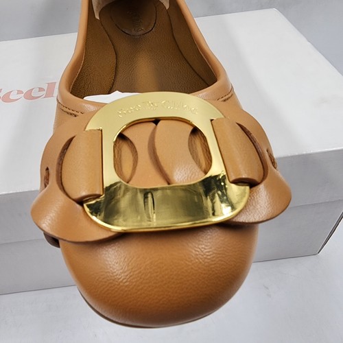 See by Chloé Chany Leather Ballet Flats Women's 37/7US Tan Round Toe Slip On - Picture 12 of 16
