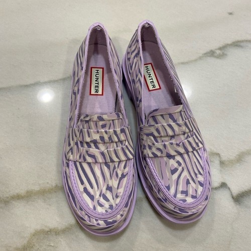 Hunter Penny Loafers size 6 Purple Coral Print Waterproof - Picture 2 of 15