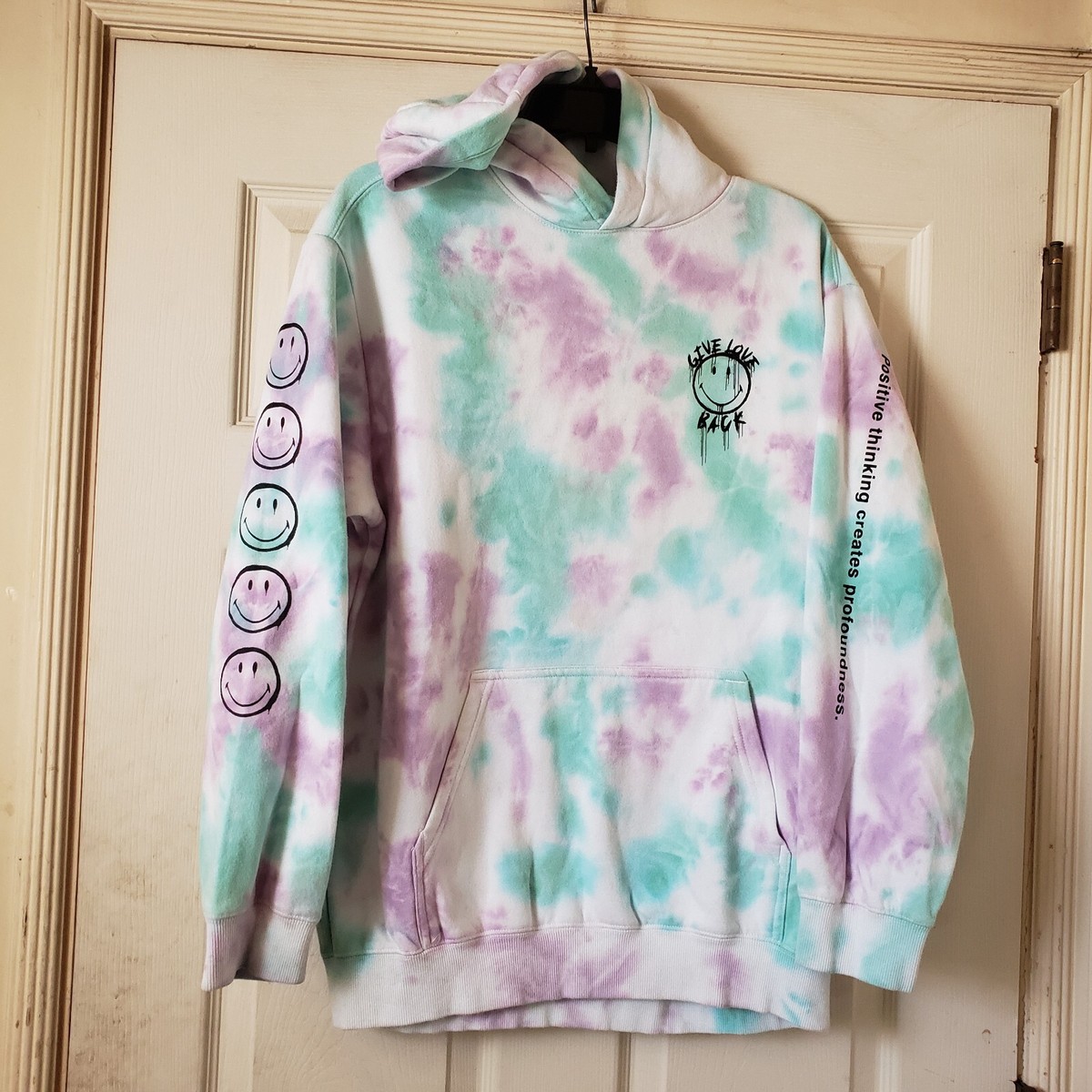 Smiley H and M Hoodie Mens Small Green Purple Tie Dye