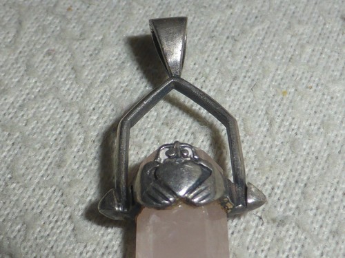 925 STERLING SILBER ROSENQUARZ KRISTALL ANHÄNGER EDELSTEIN PLATTIERT IRISCHE HEILUNG - Bild 2 von 7
