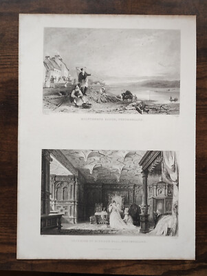 Milnthorpe Sands, Westmoreland & Sizergh Hall - antiker Druck - 1835