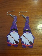 Halloween Faux Leather Gnome Teardrop Earrings New Not Worn Double-Sided Design
