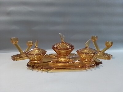 Art Deco Bagley Braunglas Schminktisch Set .siehe Beschreibung 