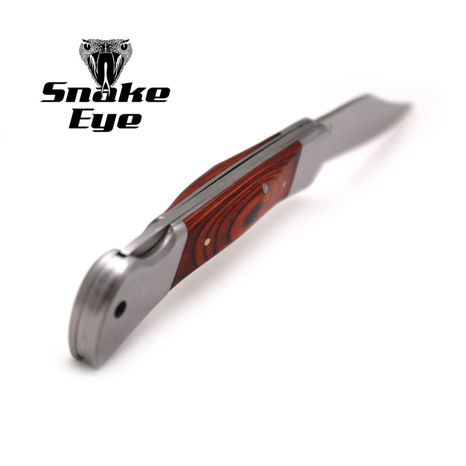 Snake Eye Tactical Lock Back Wood Handle Collector Folding Pocket Knife - Image 4 of 4