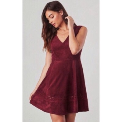 BB DAKOTA NWOT Burgundy Wine Maroon Faux Suede Flare Dress Sz 2 | eBay