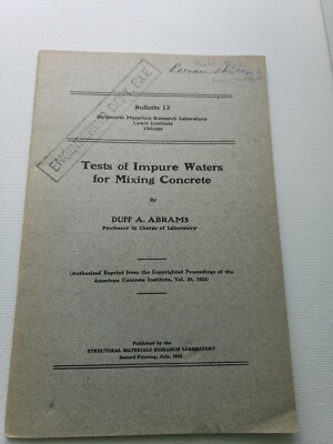 Test Impure Waters for Mixing Concrete Bulletin 12 Structual Research July 1925