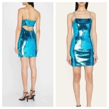 Alice + Olivia / Nelle Blue Sequin Mini cutout spaghetti strap Dress 8