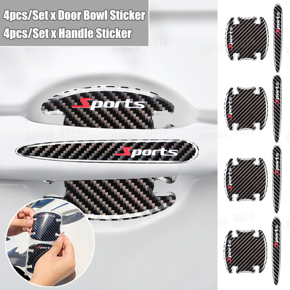 8PCS Black Car Door Handle Bowl Sticker Protector Film Anti-Scratch Accessories