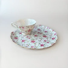 Lefton China Rose Chintz Luncheon Tea Set Cups Saucers Creamer Handpainted