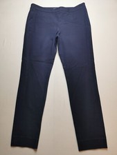 TORY BURCH Womens UK 12 Work/Business Cotton Blend Trousers (VGC) Blue Side Zip