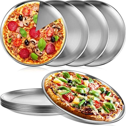 8 Pack 10 Inch Stainless Steel Round Pizza Pans Bakeware Trays for Oven Baking