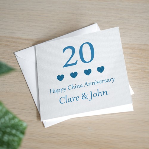 Tarjeta de aniversario de boda de China 20 personalizada hecha a mano número mini corazón - Imagen 1 de 3