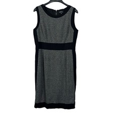 Tahari Womens Knit Dress Black Sleeveless Contrast Detail Office Career Size 12