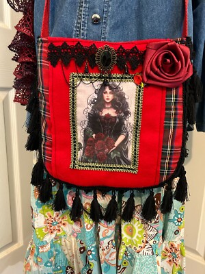 Gothic Queen Crossbody purse Gothic Bag  Gothic Plaid Purse  ￼with tassels￼