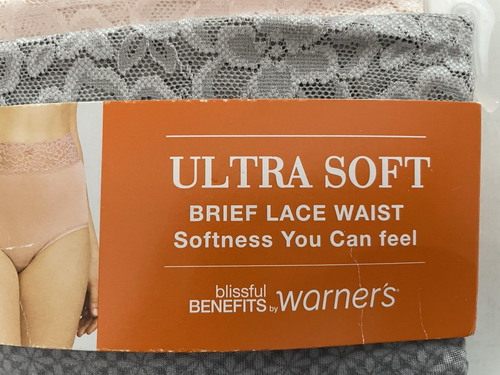 Warners Blissful 3 Pack Ultra Soft Brief High Lace Waist Panties 3XL 10 NEW - Picture 5 of 6