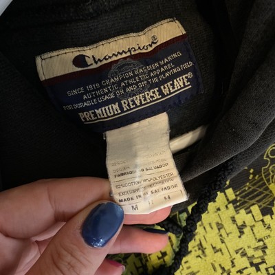 Vintage Champion Premium Reverse Weave Hoodie Graphic Black Mens