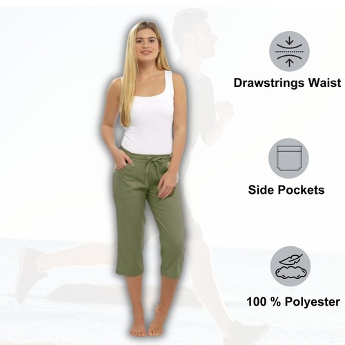 Ladies Linen Cropped Trousers Womens 3/4 Length Shorts UK Size 10 12 14 16 18 20 - Picture 10 of 13