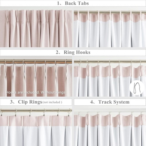 Elegant 60x72 Pink Farmhouse Blackout Curtains with Pinch Pleats & Hooks - Picture 5 of 8