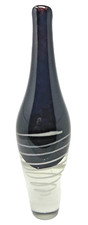 Vintage Hand Blown Black w/ White Swirl Art Glass Vase