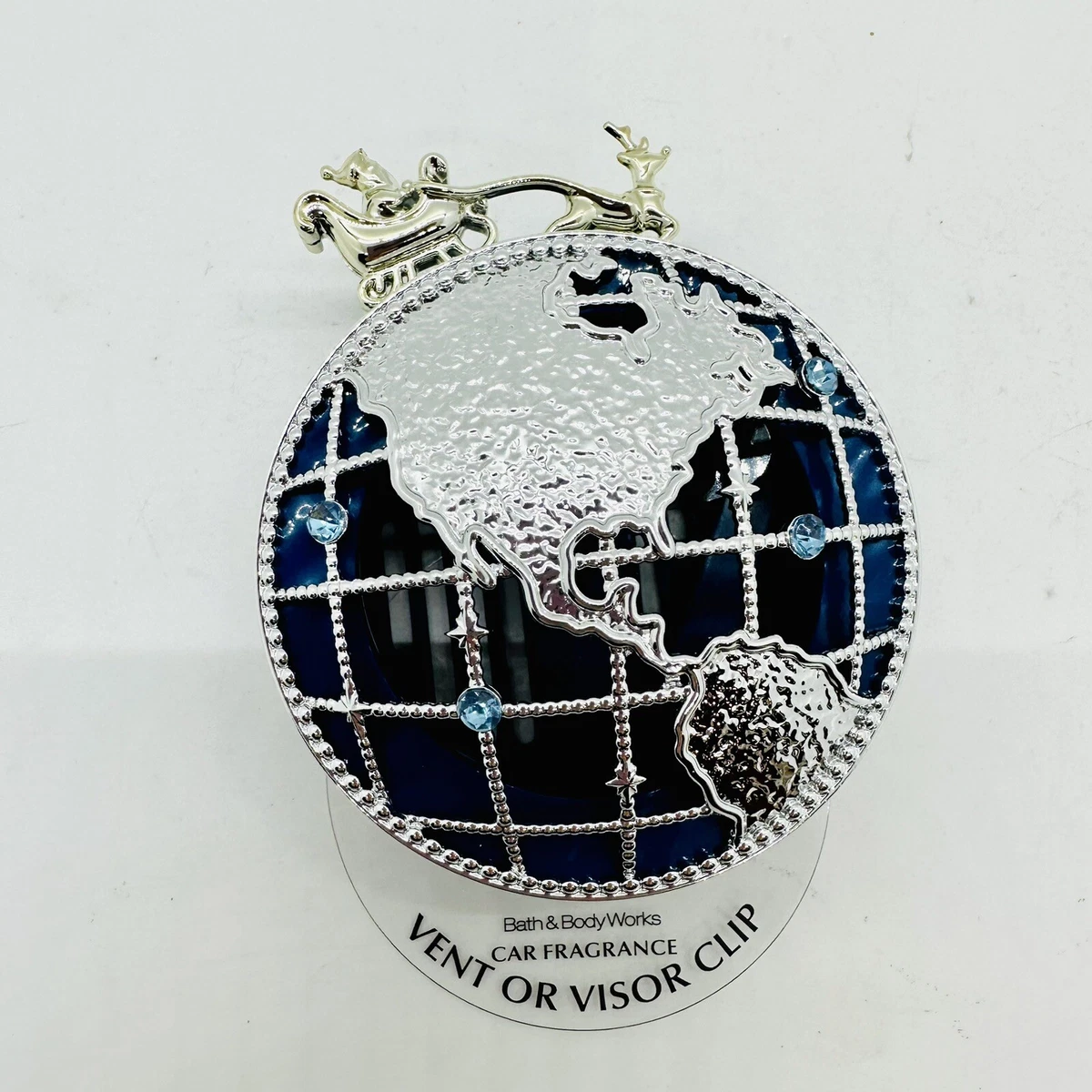BATH & BODY WORKS TRAVELING SANTA GLOBE SCENTPORTABLE HOLDER VENT VISOR CLIP CAR