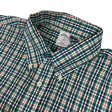 Brooks Brothers Men's Slim Non Iron L/S Button Shirt Green/Black Plaid   XL