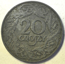 mw24587 Poland German WWII Occupation; Zinc 20 Groszy 1923 struck 1941-1944 Y#37
