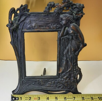 Vintage Art Nouveau Picture Frame Woman Tree Flowers Arts