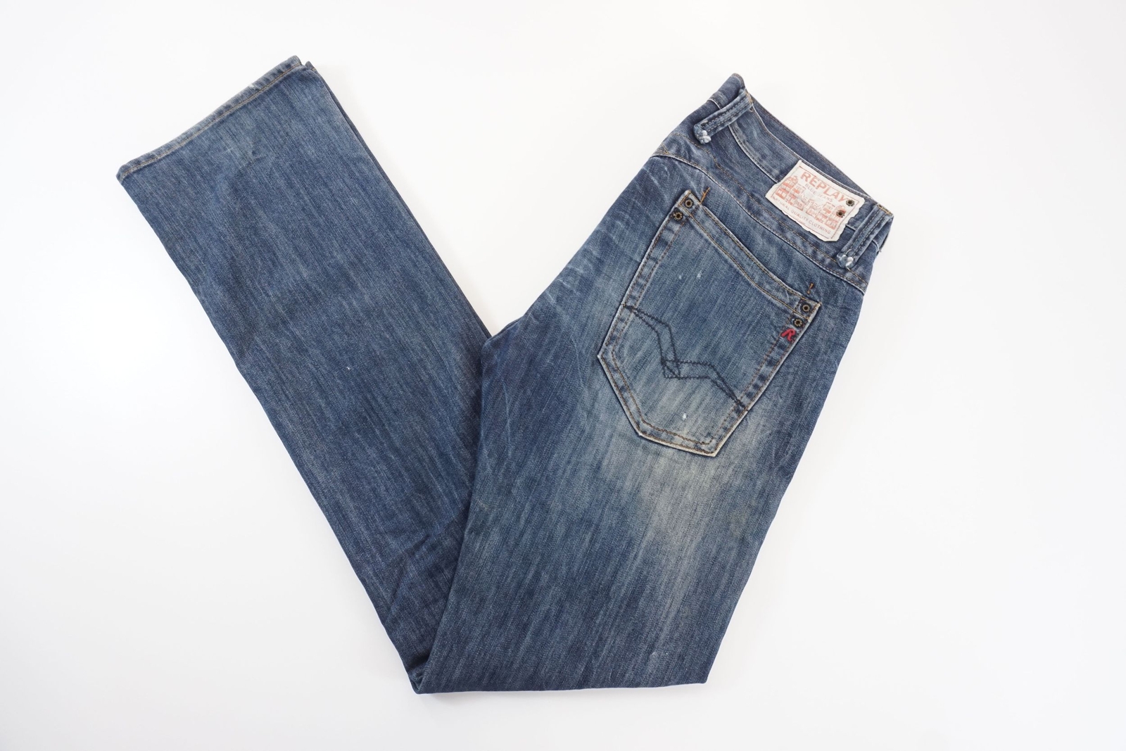 Replay men's jeans pants W32 L36 32/36 dark blue stonewashed worn