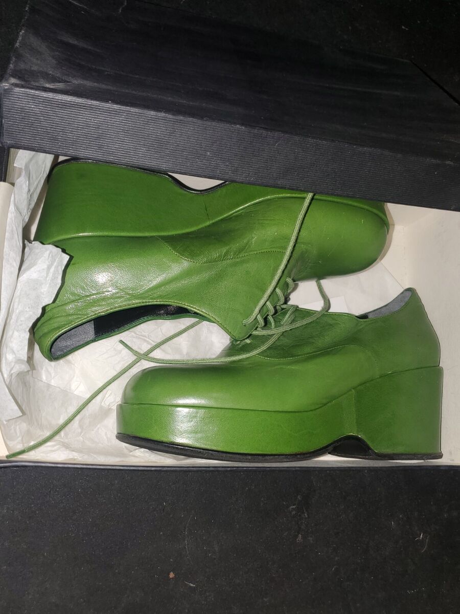 NEW Size US 8W Jil Sander Green Wedge Oxford Leather Lace Up NEW Size US 8W Jil Sander Green Wedge Oxford Leather Lace Up