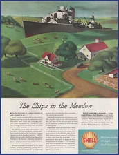 Vintage 1946 SHELL Oil Company Gas Ship's in the Meadow Ephemera 1940's Print Ad