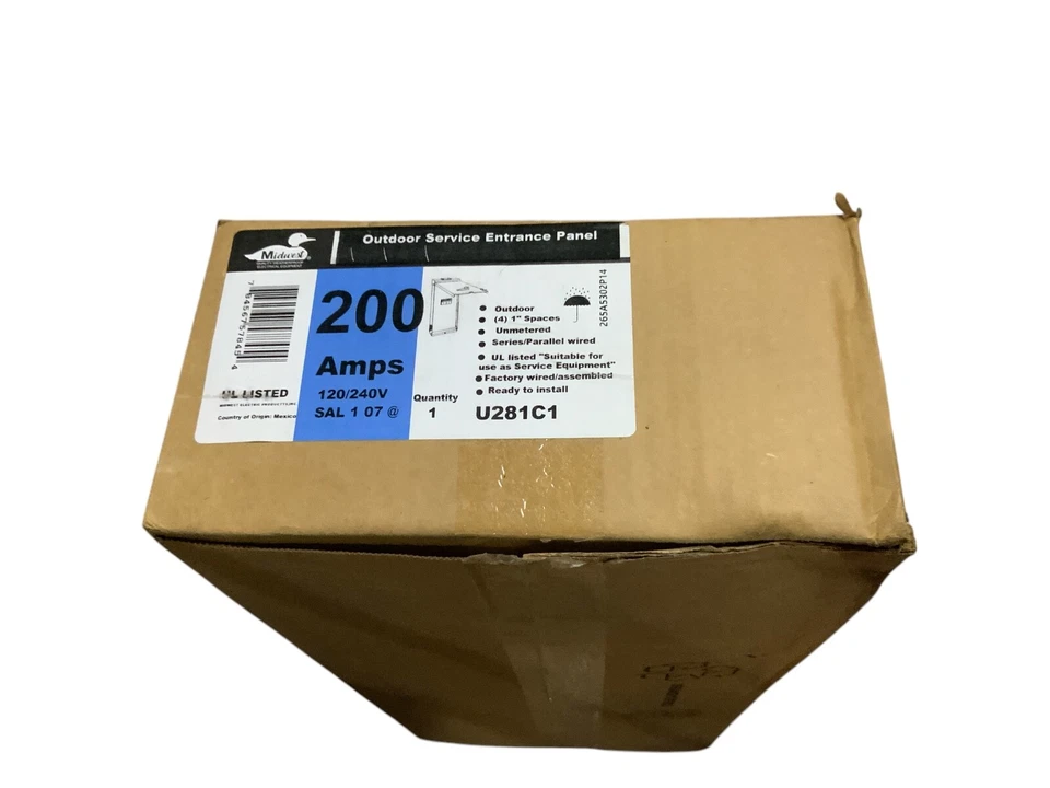 U281C1 Midwest 200 Amp Main Breaker  4-Space 1"  Load Center w/ Feed Thru Lugs - Image 2 of 4